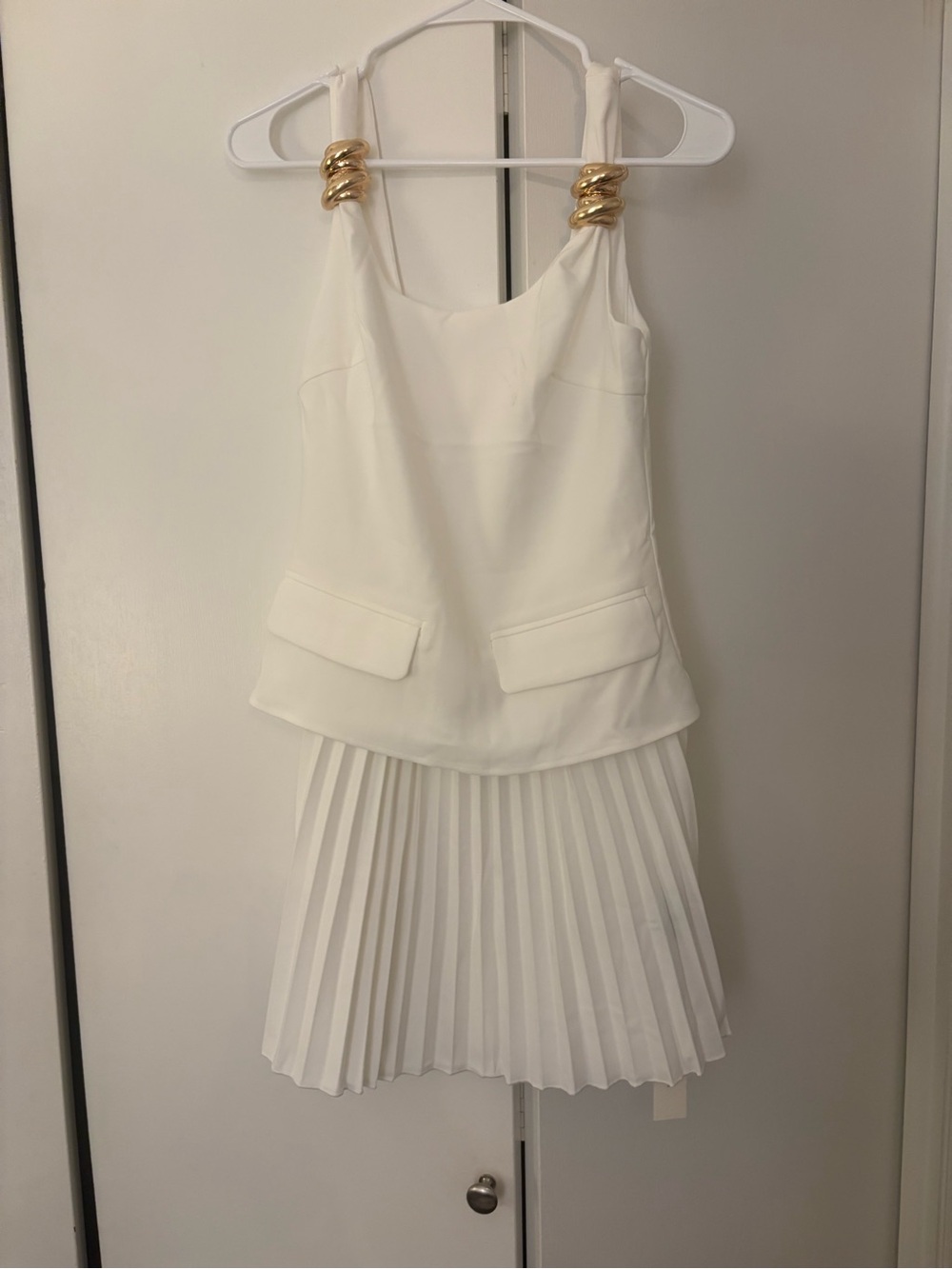 Commense White Dress with Gold Strap Rings
